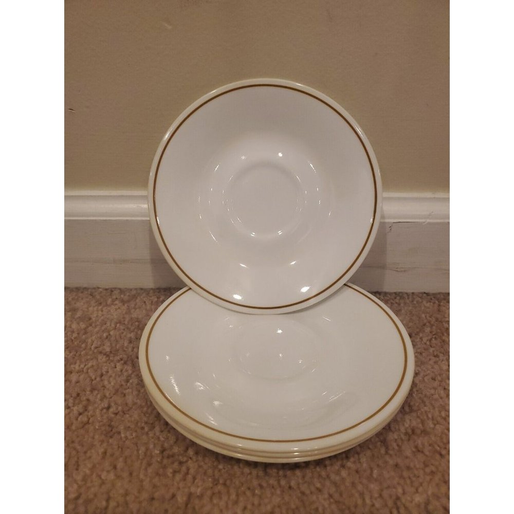Lot of 4 Corelle 6'' Tea Cup Saucers Brown/Gold Trim Band